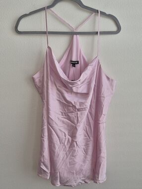 NWT Express Light Pink Satin Cowl Neck Top Size XL